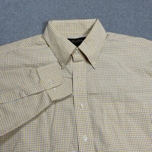 Brooks Brothers Button Shirt Mens Large Yellow White Tattersall Poplin Non Iron